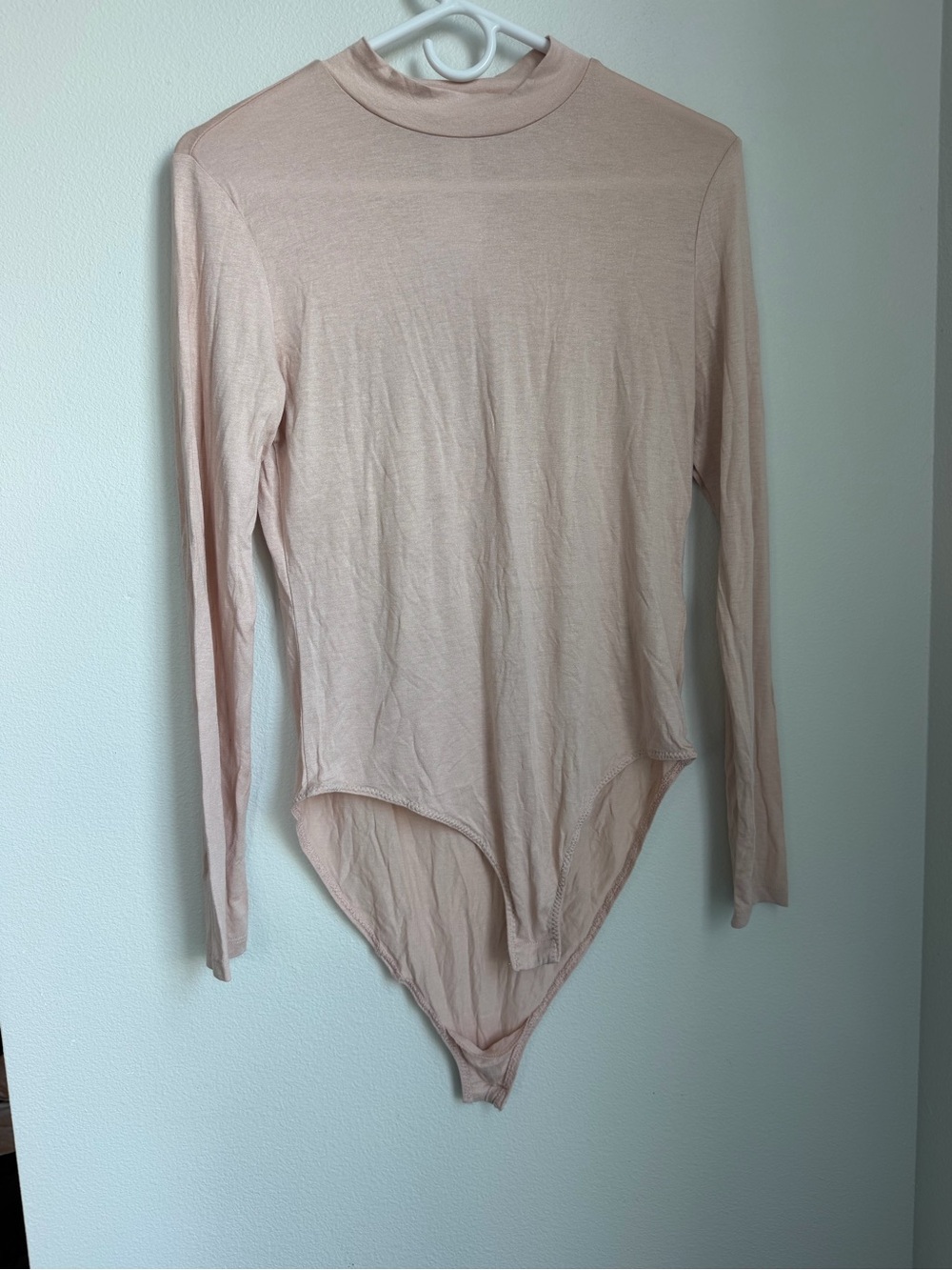 H&M Long Sleeve Mock Neck Bodysuit in Blush